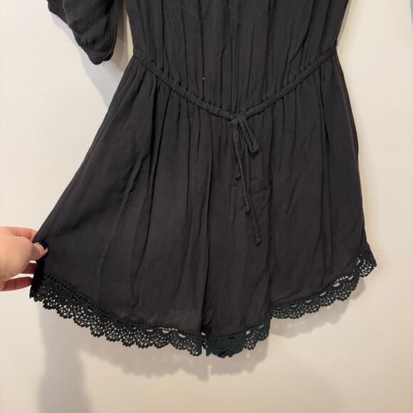 Abercrombie & Fitch Women's Medium Romper Black Smocked Neckline Lace Y2K Swim - Picture 8 of 8